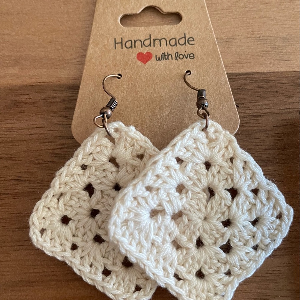 Handmade Crochet Cream Earrings Lightweight Cotton Thread